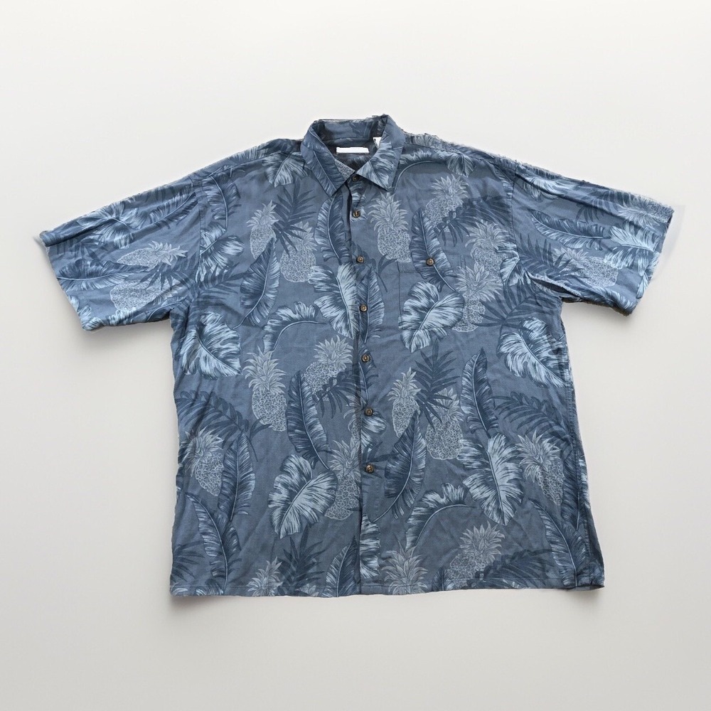 Campia Moda Men's XL Blue Floral Short Sleeve Button up 1 pocket Rayon Shirt